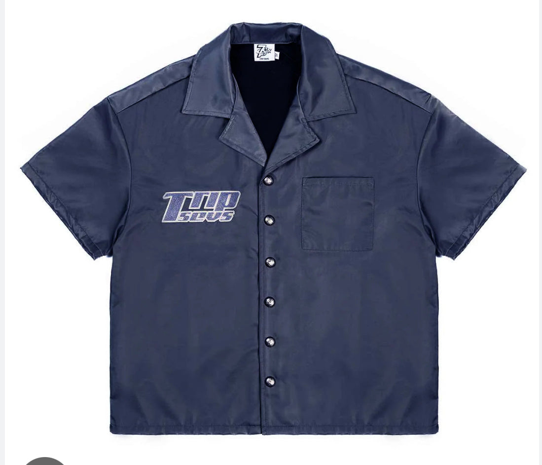 Triple Seven Nylon Blue Button Up