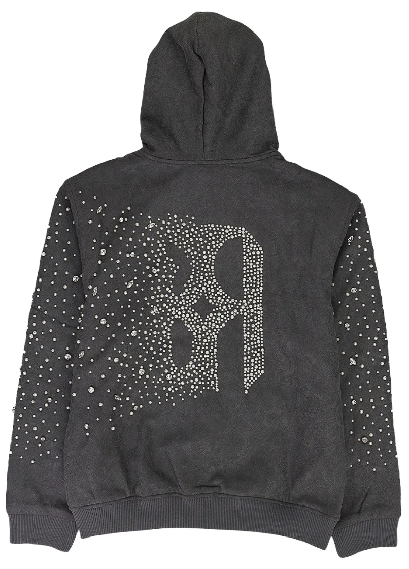 BIRTH OF ROYAL CHILD washed grey pearl-embellished zip-up hoodie
