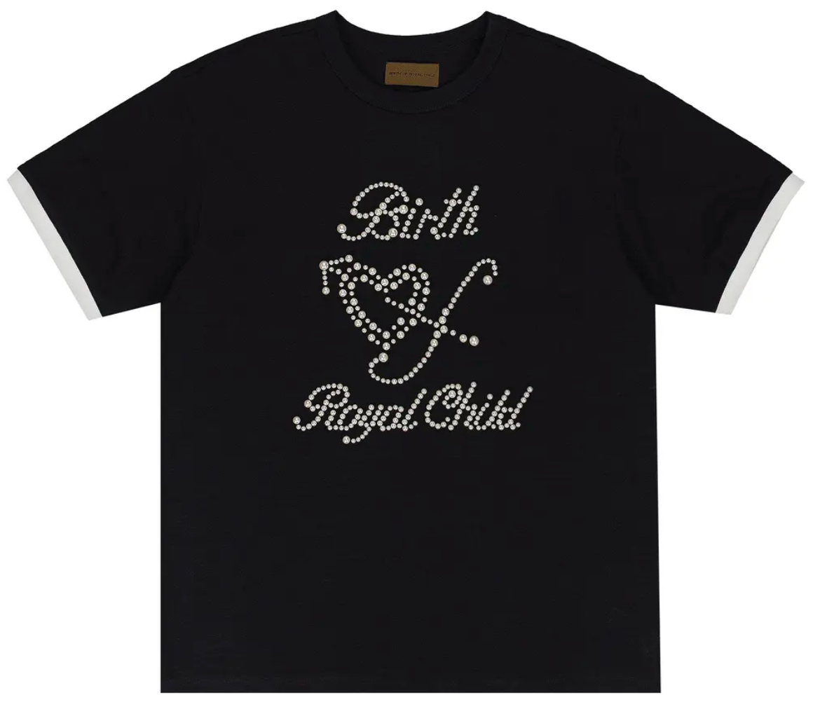 Birth Of Royal Child Pearl Patchwork Short-Sleeve 'Black'
