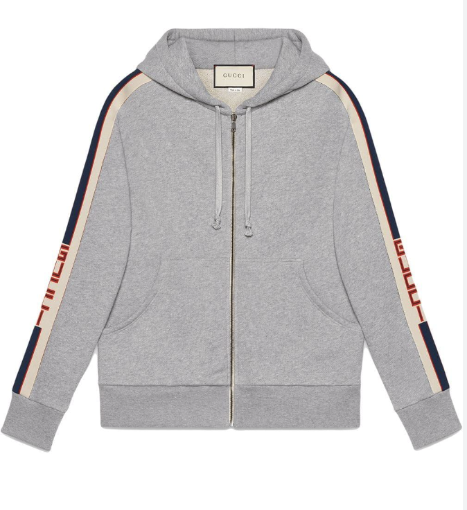 GUCCI Logo Stripe Sweatshirt Track Zip Jacket Hoodie Grey