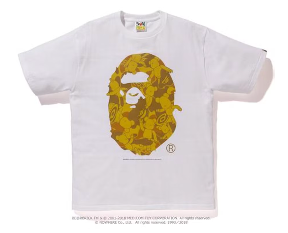 BAPE Ape Head Bearbrick Tee M (Medicomtoy) White/Gold
