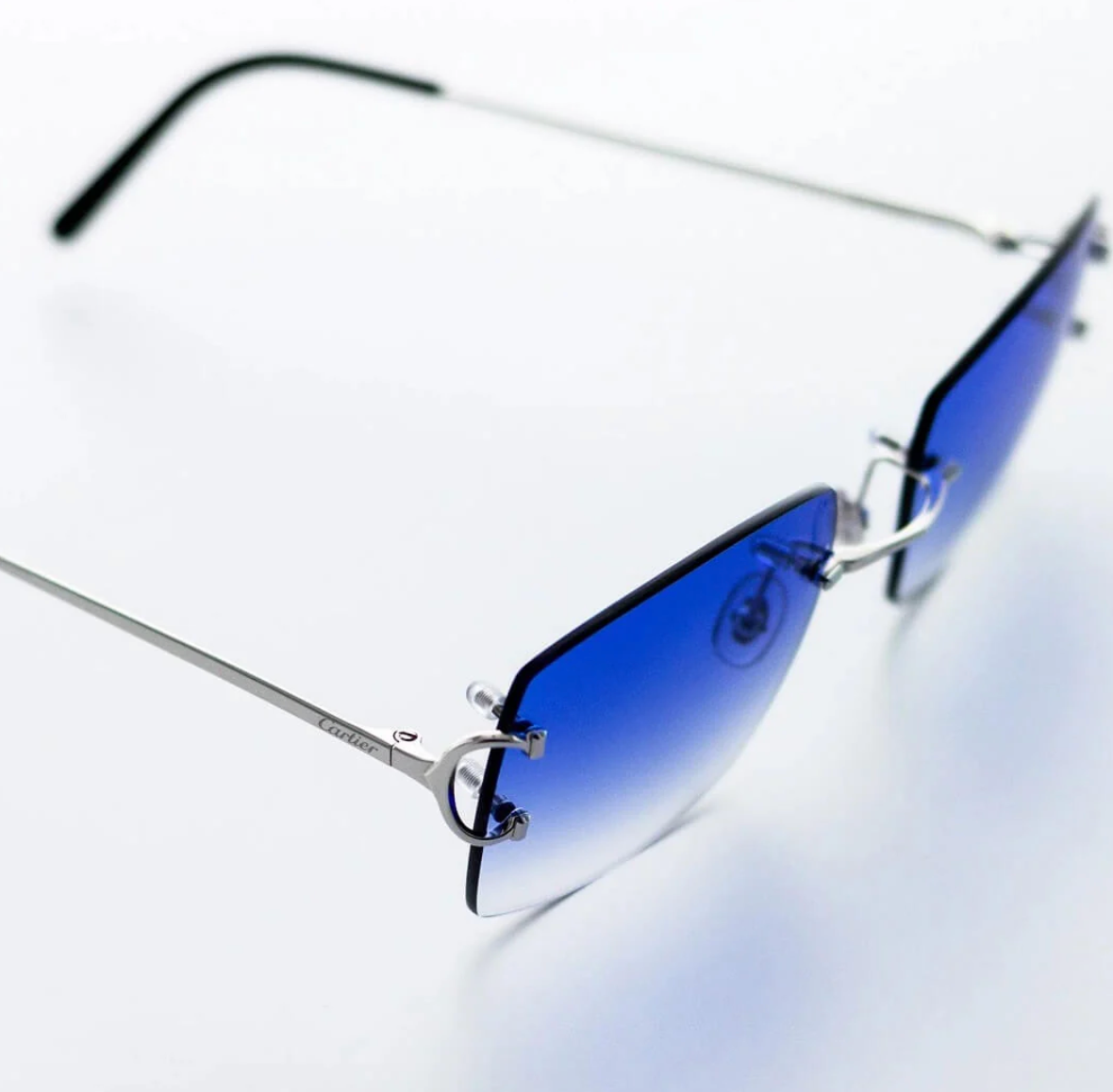 Cartier Big C Sunglasses with Platinum Detail & Gradient Blue Lens