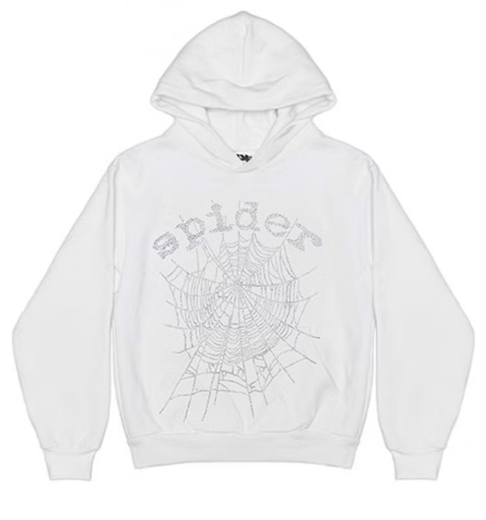 Sp5der OG Rhinestone Logo Hoodie White