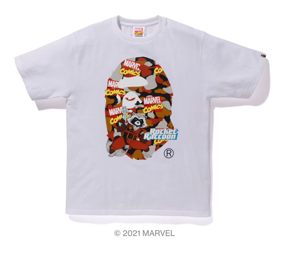 BAPE x Marvel Comics Camo Rocket Raccoon Tee White