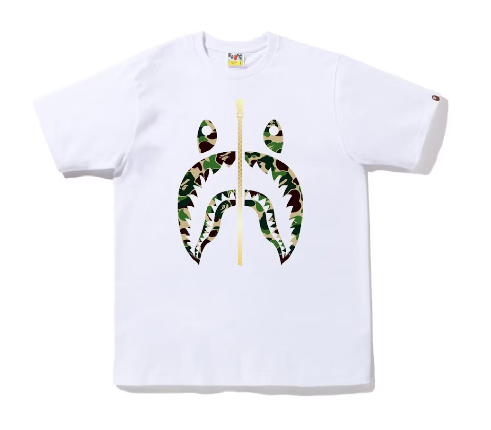 BAPE ABC Camo Gold Zip Shark Tee (SS23) White Green