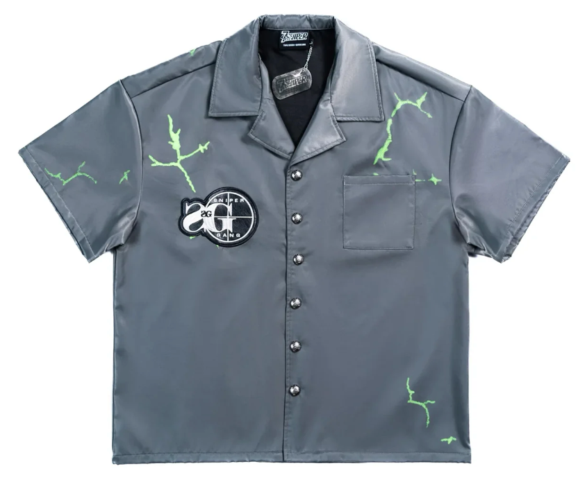 Triple Sevens x Sniper Gang 7Sniper Nylon Button Up Grey