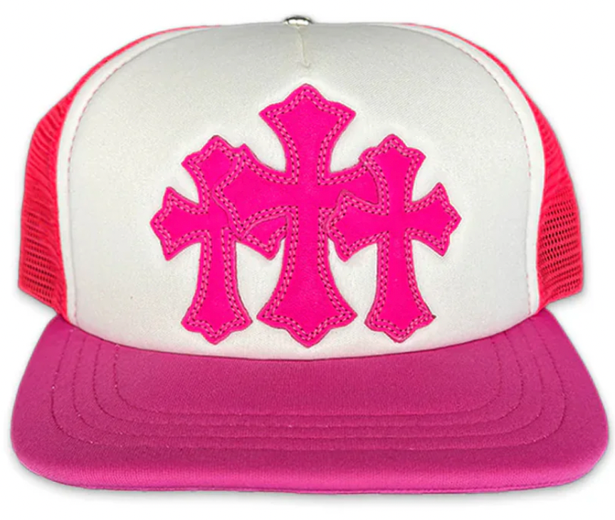 Chrome Hearts Cemetery Triple Cross Trucker Hat Flo Pink