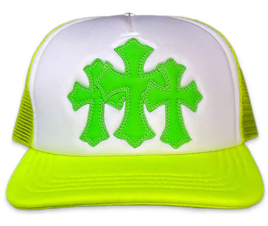 Chrome Hearts Cemetery Triple Cross Trucker Hat Lime Green