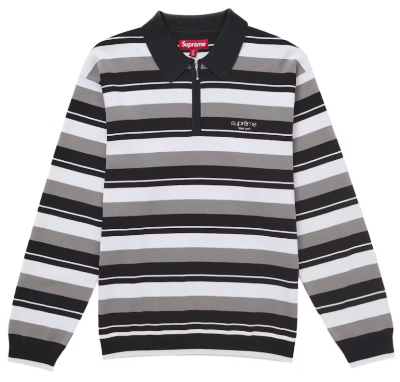Supreme Stripe Knit Zip L/S Polo Black