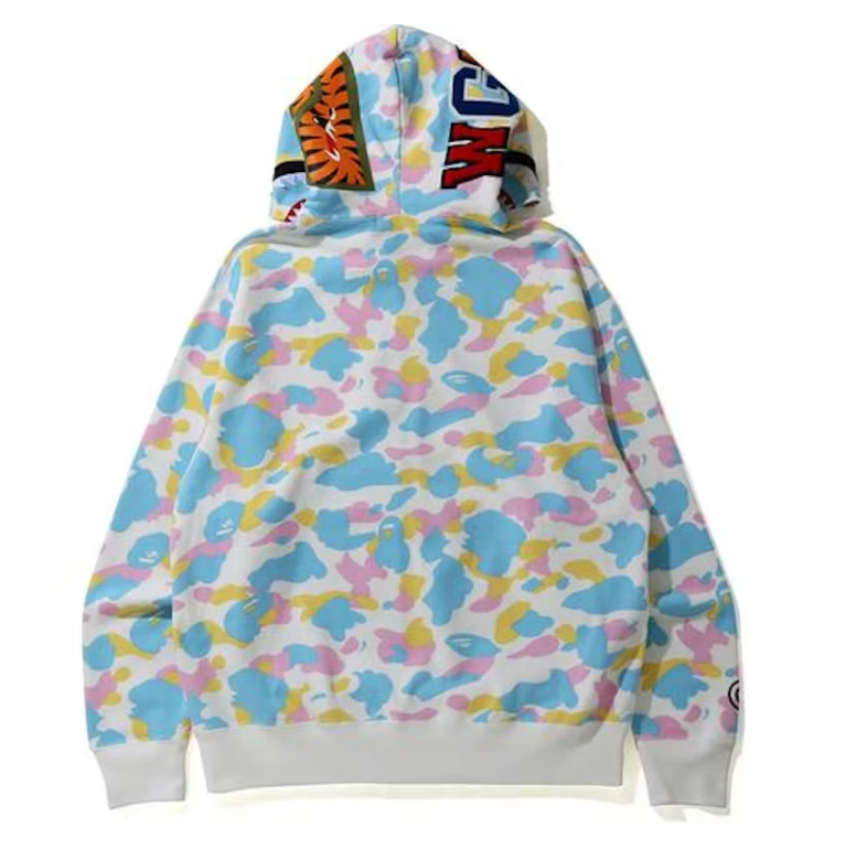 BAPE New Multi Camo Shark Relaxed Full Zip Hoodie White