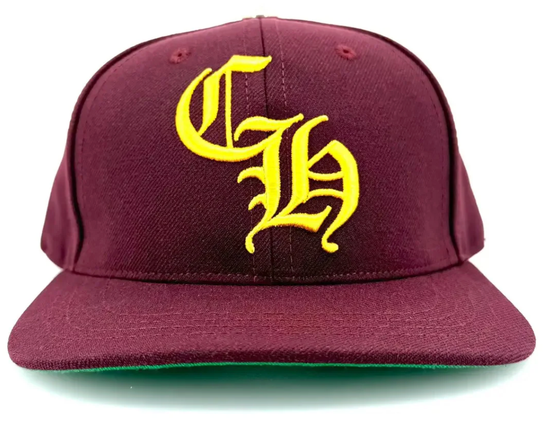 Chrome Hearts Embroidered CH Logo Baseball Hat Burgundy Gold