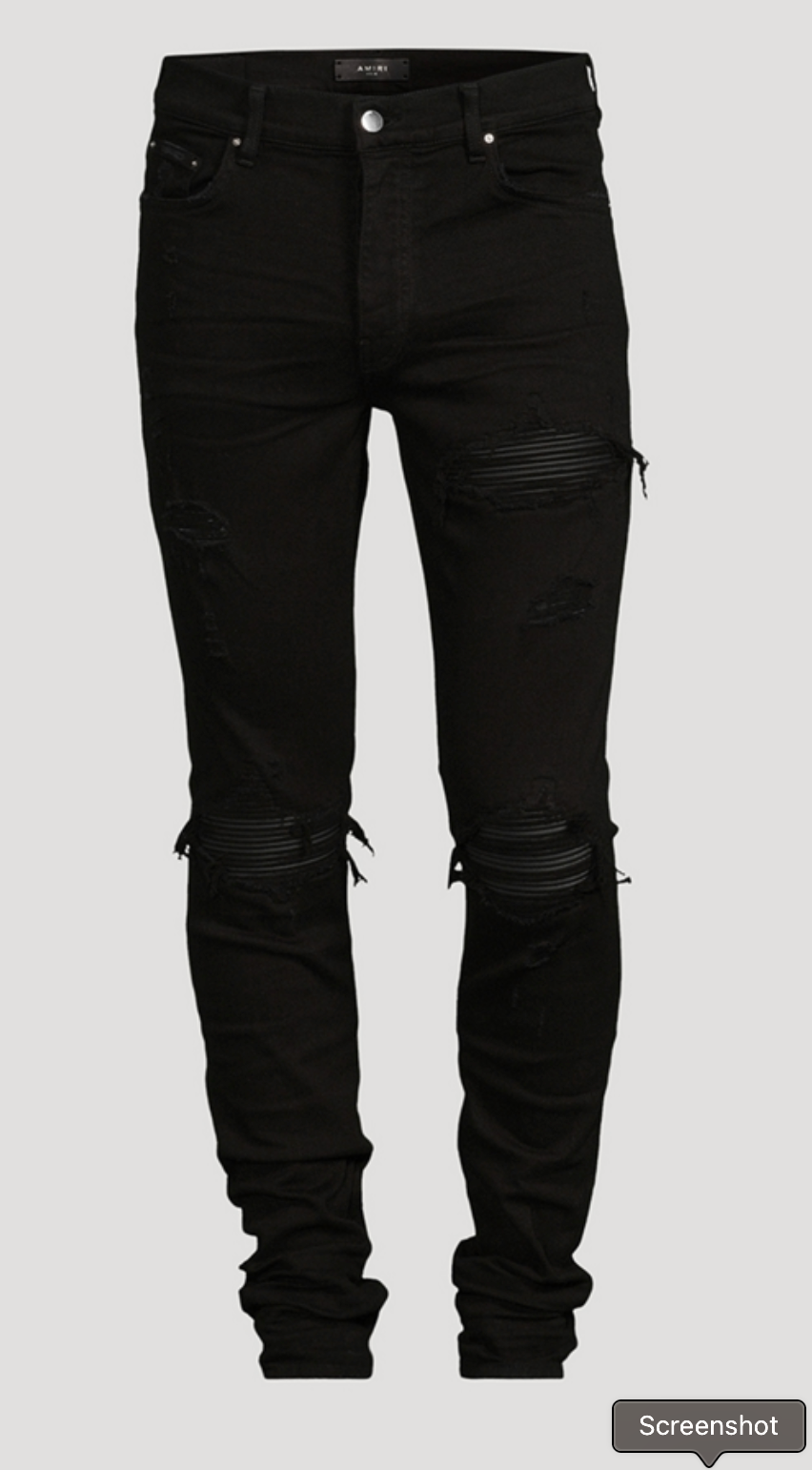 Amiri MX1 Skinny Jeans With Leather Patches Black