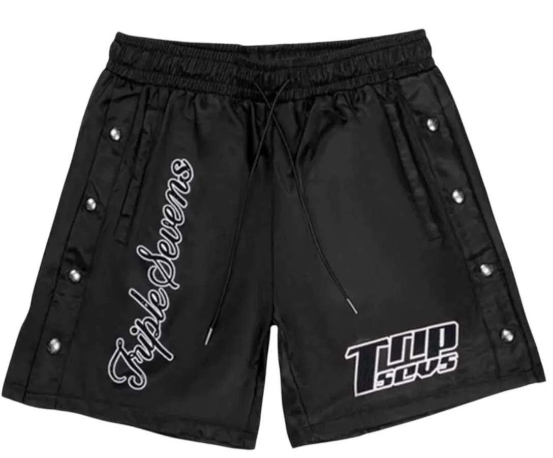 Triple Sevens Nylon Button Up Shorts "Black”