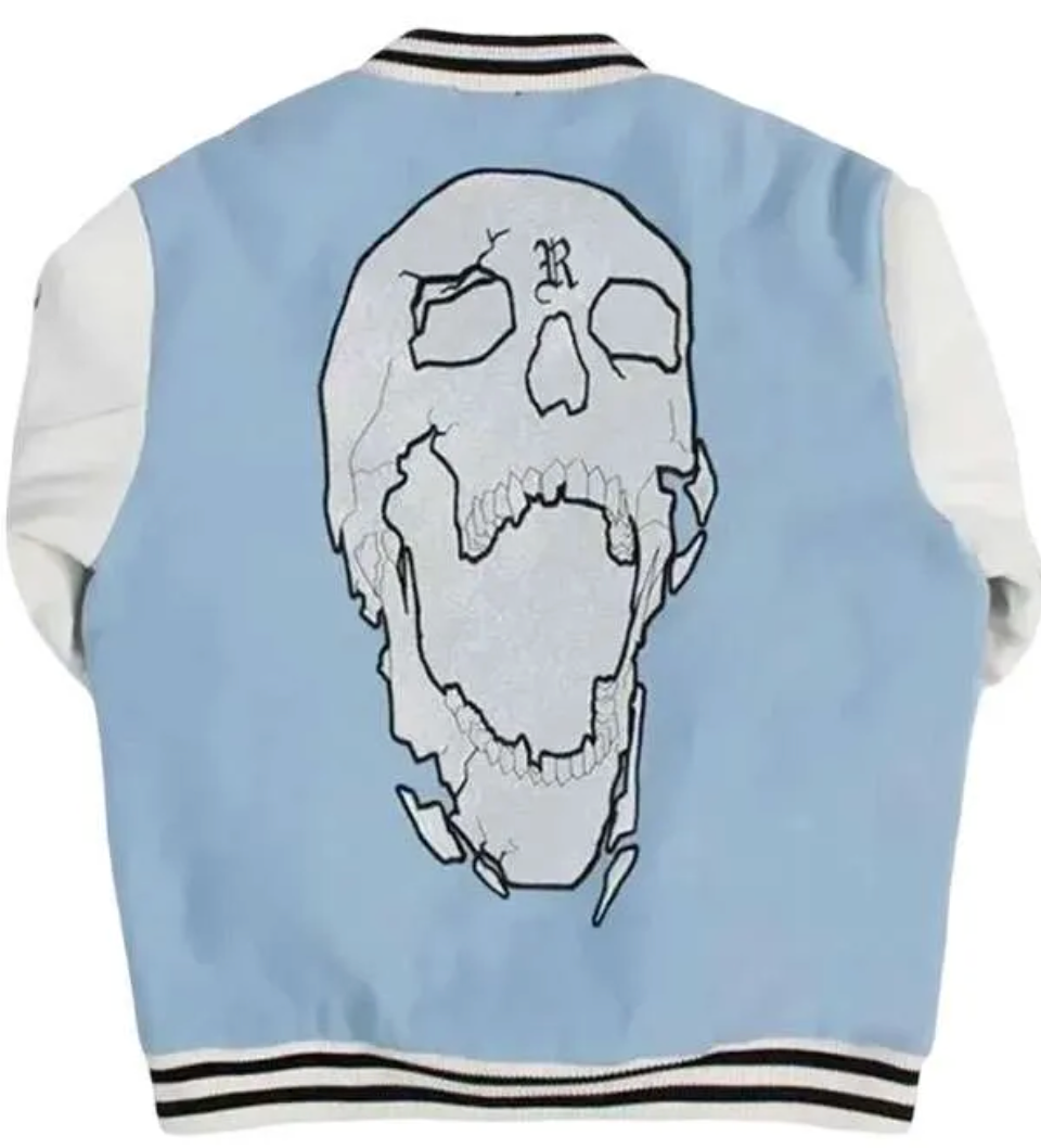 Revenge Skull Varsity Jacket Light blue