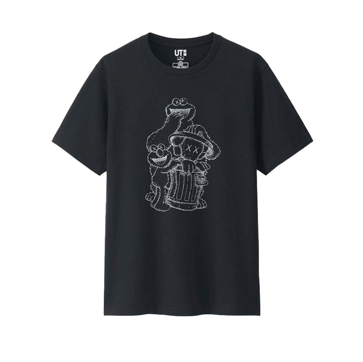 KAWS x Uniqlo x Sesame Street Companion Trash Can Outline Tee Black