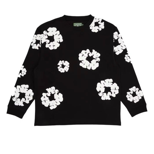 denim tears wreath long sleeve t-shirt black
