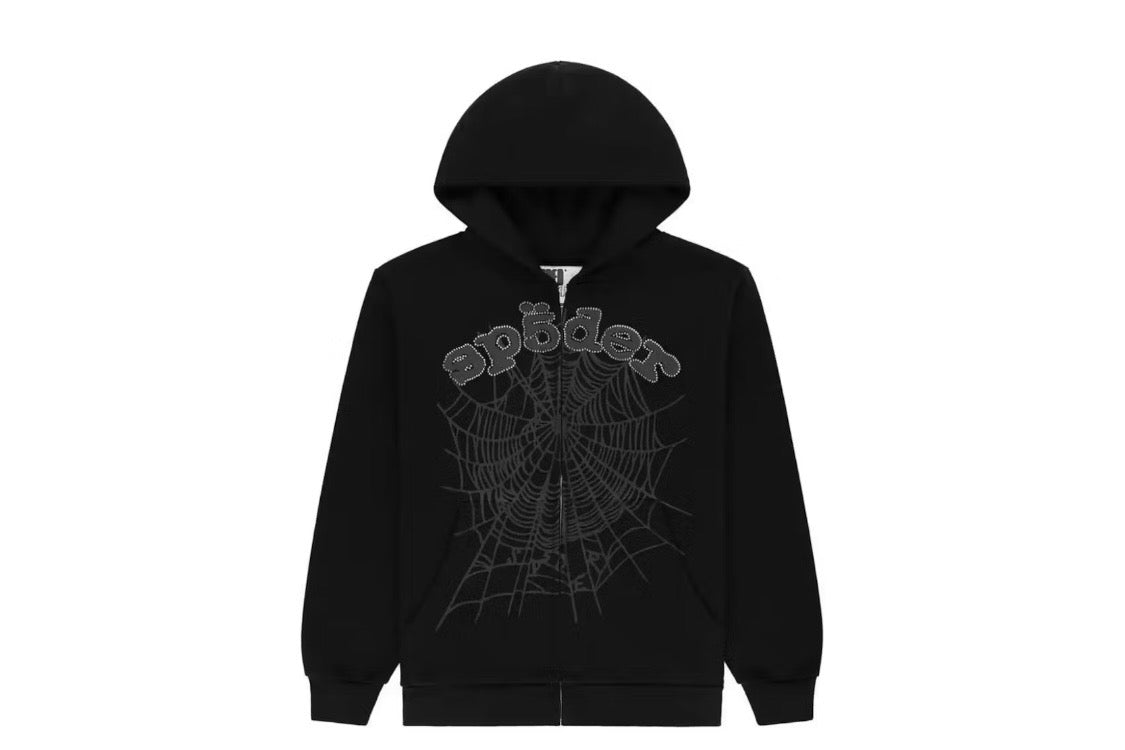 SP5DER OG Web V2 Rhinestone zip-up hoodie