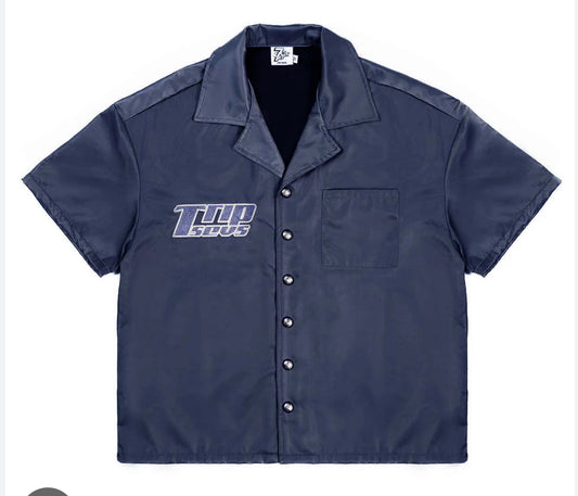 Triple Seven Nylon Blue Button Up Navy