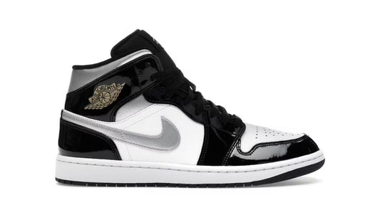 Jordan 1 Mid SE
Patent Black White Metallic Silver
Metallic Gold