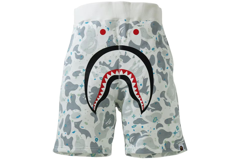 BAPE Space Camo Shark Sweat Shorts White