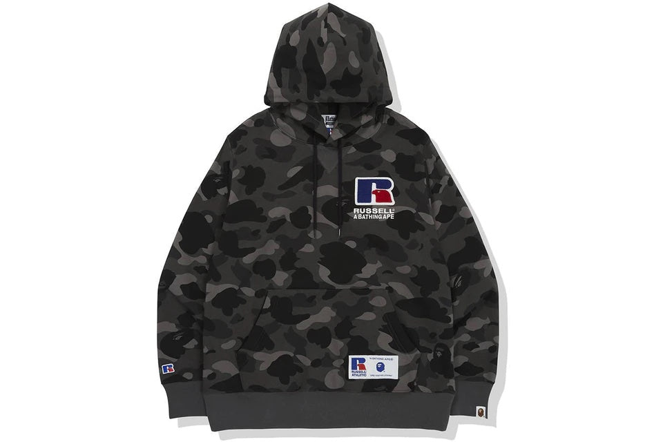 BAPE x Russell Color Camo College Pullover Hoodie Black