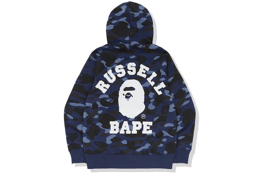 BAPE x Russell Color Camo College Pullover Hoodie Blue