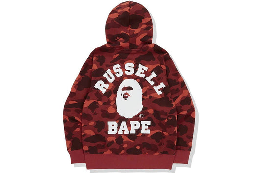 BAPE x Russell Color Camo College Pullover Hoodie Red