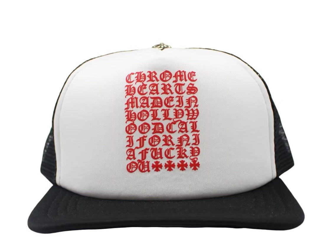 Chrome Hearts Eyechart Trucker Hat Black/White/Red