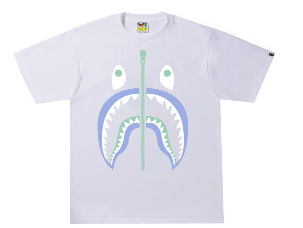 BAPE Text Code Camo Shark Tee White