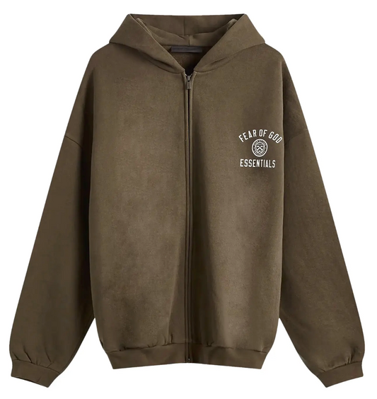 Fear of God Essentials Fleece Full Zip Hoodie 'Brown'