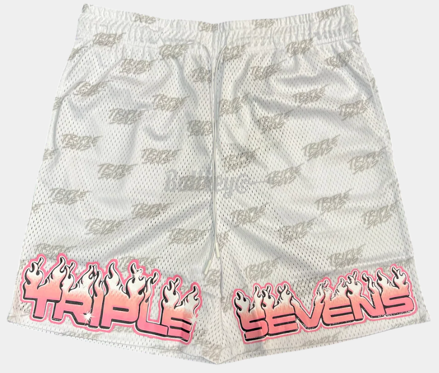 Triple Sevens White/Pink Mesh Shorts