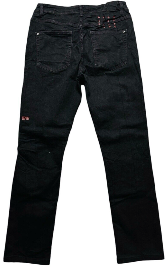Ksubi Men's Black Slim Fit Button Fly Red Cross 5 Pocket Denim Jeans