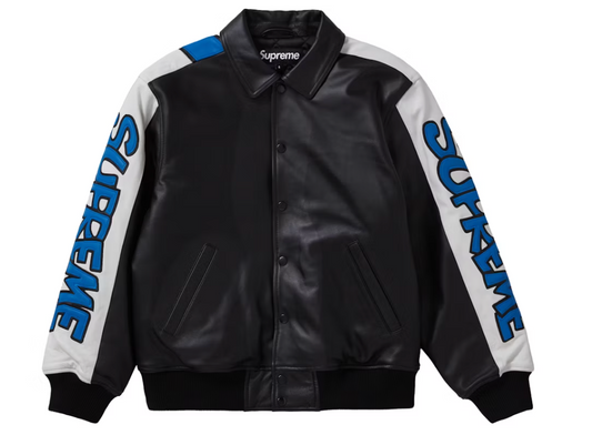 Supreme Smurfs Leather Varsity Jacket Black