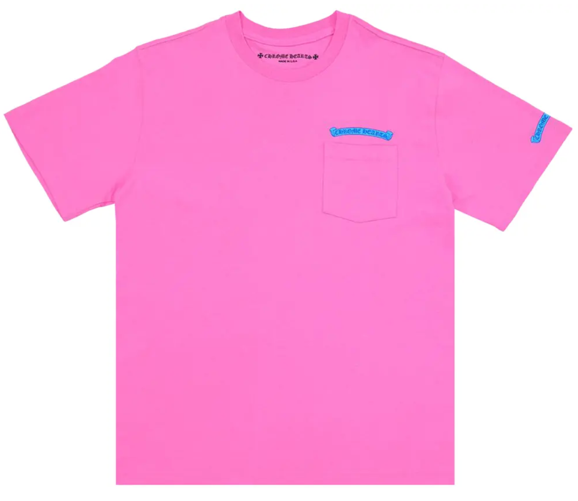 Chrome Hearts Scroll Logo Pocket Tee 'Pink/Blue'