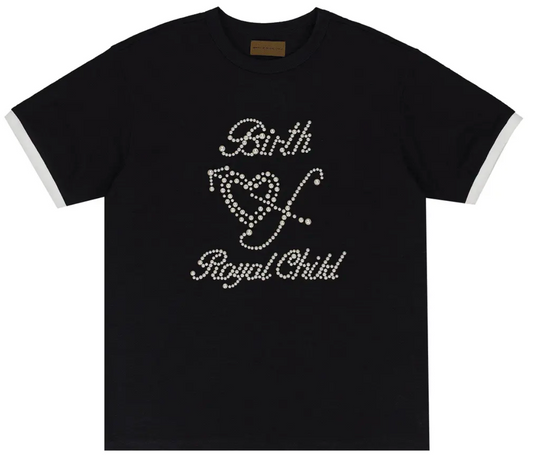 Birth Of Royal Child Pearl Patchwork Short-Sleeve 'Black'