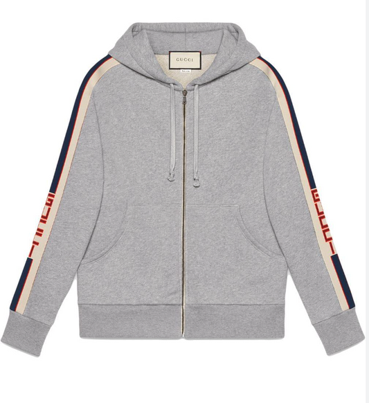 GUCCI Logo Stripe Sweatshirt Track Zip Jacket Hoodie Grey