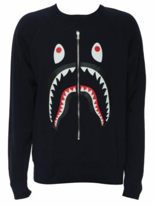 A Bathing Ape Shark Crewneck With Zipper Navy Blue