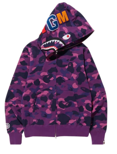 BAPE COLOR CAMO WGM SHARK FULL ZIP HOODIE PURPLE