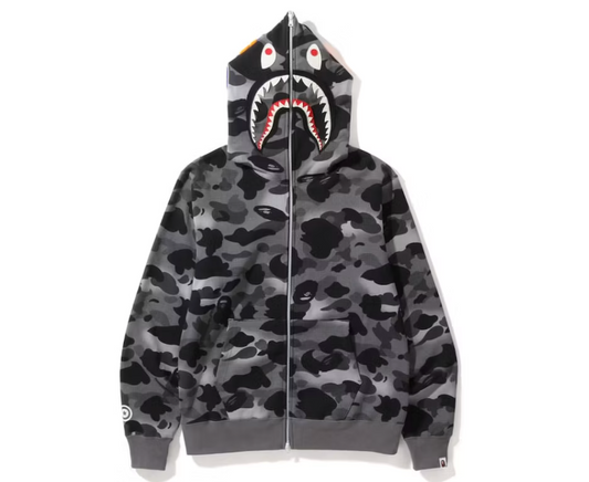 BAPE Grid Camo Shark Glow In The Dark Full Zip Hoodie Black