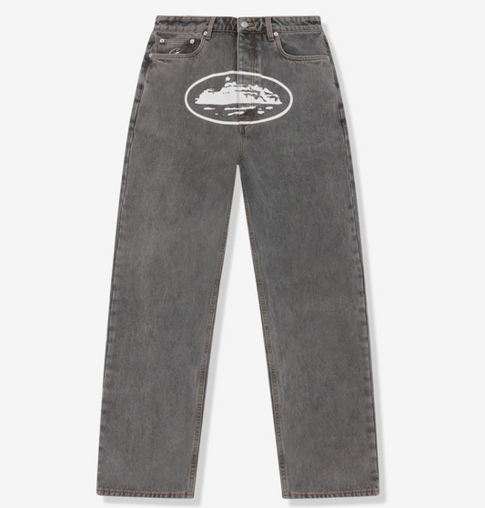 Corteiz Island Light Grey Baggy Jeans