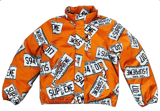 Supreme License Plate Puffy Jacket Burnt Orange