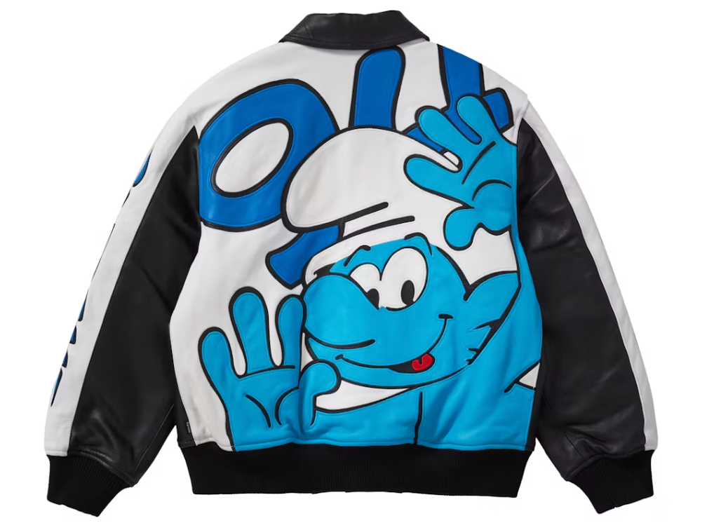 Supreme Smurfs Leather Varsity Jacket Black