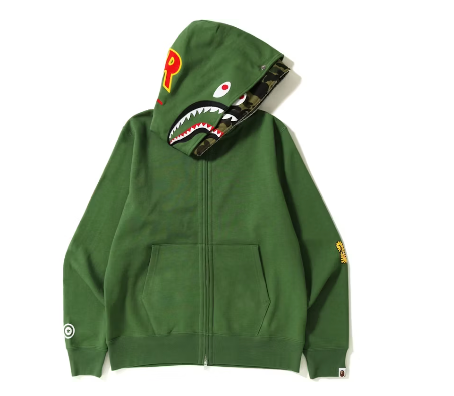 BAPE 2nd Shark Wide Full Zip Double Hoodie Green