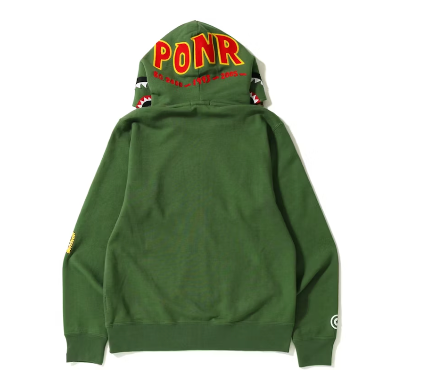 BAPE 2nd Shark Wide Full Zip Double Hoodie Green