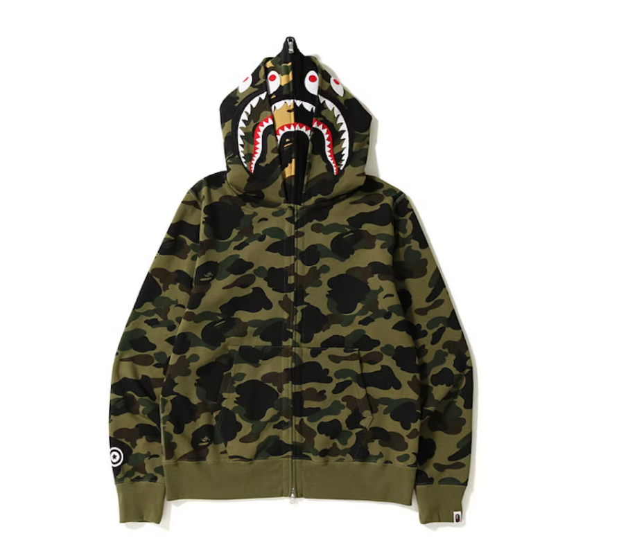 BAPE 1st Camo Shark Wide Full Zip Double Hoodie Green