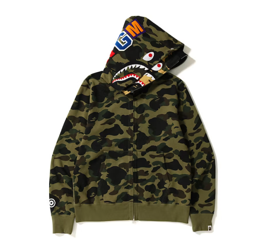 BAPE 1st Camo Shark Wide Full Zip Double Hoodie Green