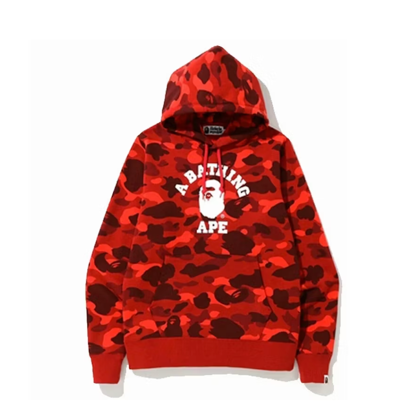 BAPE Color Camo College Pullover Hoodie Red/Burgundy