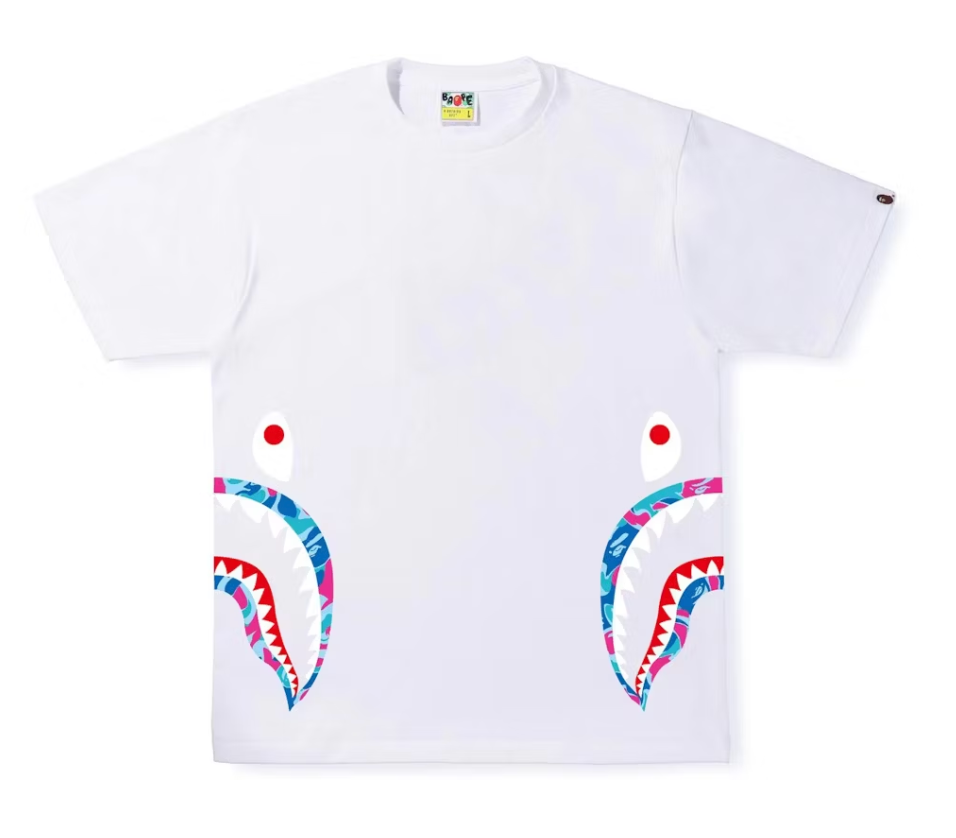 BAPE Marble Camo Side Shark Tee White