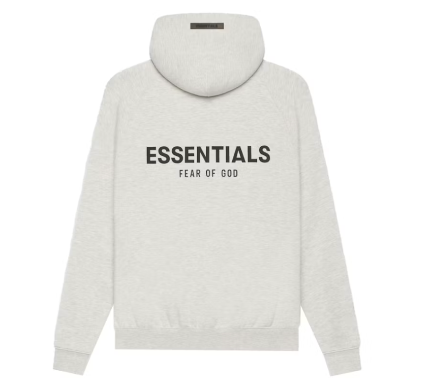 Fear of God Essentials Pullover Hoodie Light Heather Oatmeal BACK LOGO SS21