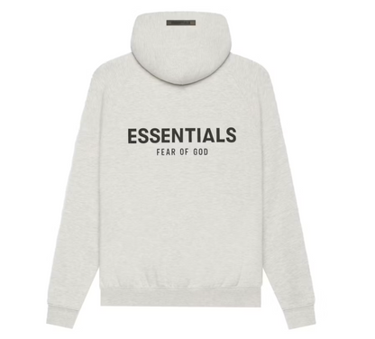 Fear of God Essentials Pullover Hoodie Light Heather Oatmeal BACK LOGO SS21